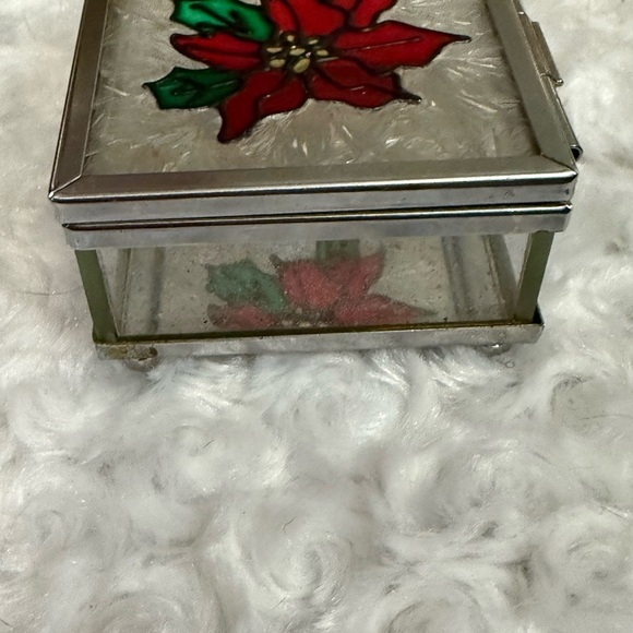 Glass Jewelry Box with Red Flower Design - Picture 4 of 4